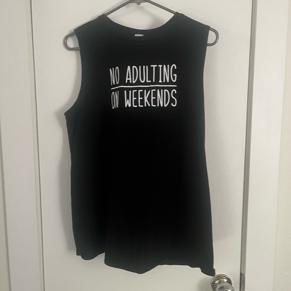 Black Sleeveless Tank Top - No Adulting On Weekends - Picture 1 of 3
